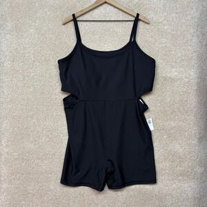 NWT Old Navy Active PowerSoft Romper Jumpsuit Size XXL Black Cutout Built In Bra